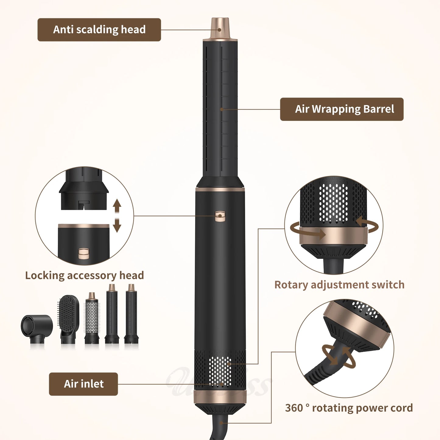 UKLISS - Cepillo Secador y Moldeador 5 en 1